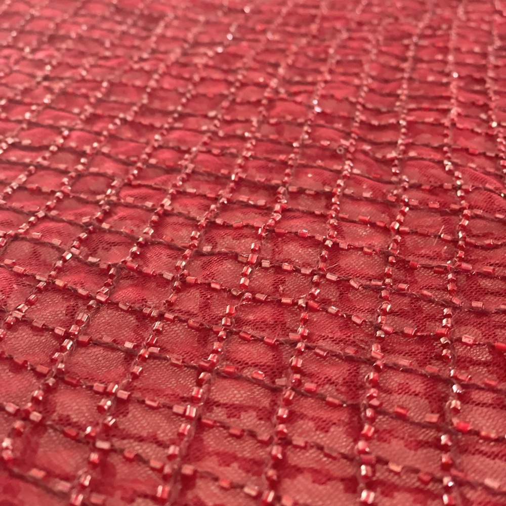 Burgundy beaded tulle mesh